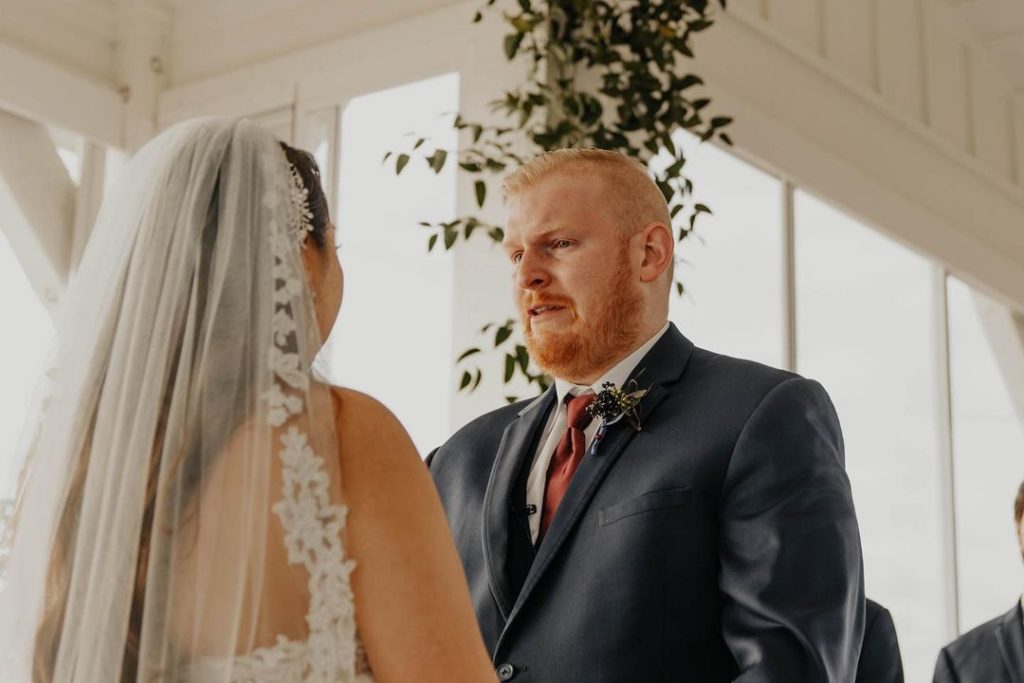 his reaction to his bride