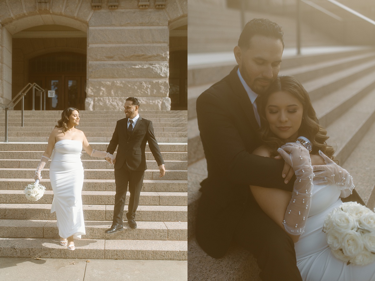 Patricia perez photography takes photo of recently married couple on the steps 