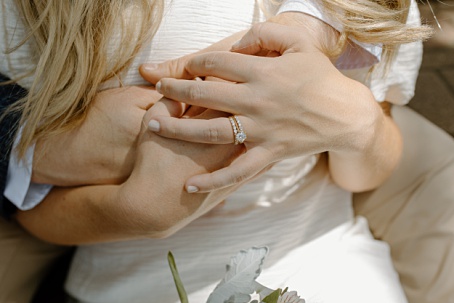 Newlywed bride showing off her new wedding band after courthouse elopement in Conroe.