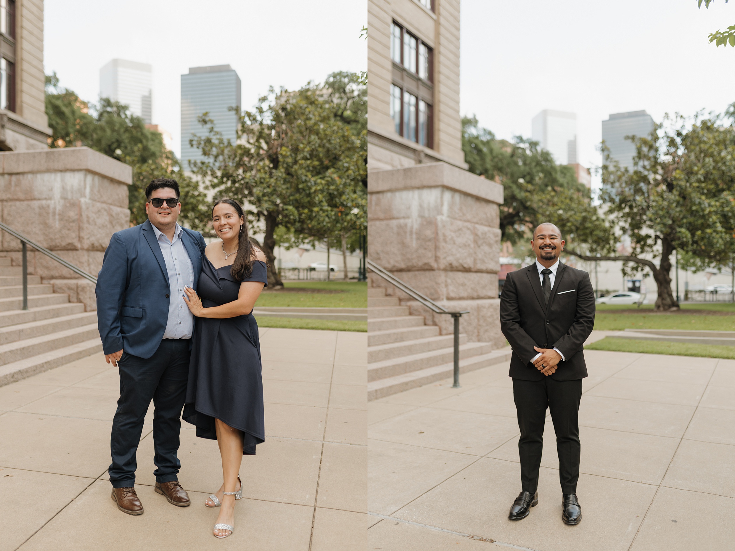 Portraits of guests at an intimate Houston elopement at the 1910 Historic Courthouse in downtown Houston, captured by Patricia Perez Photography.