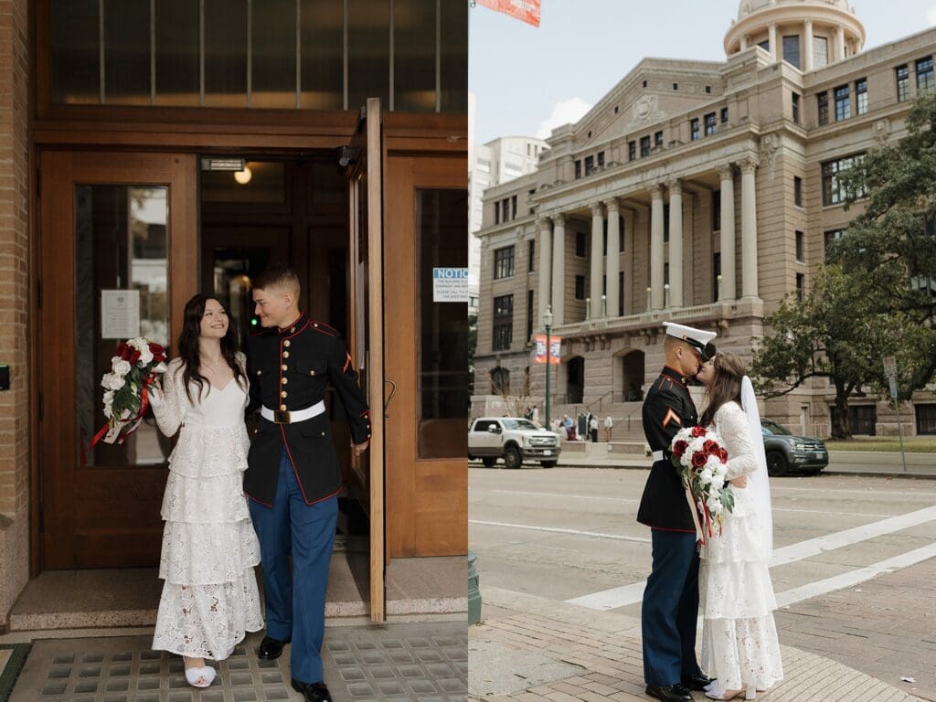 bride and groom getting married and eloping in downtown houston 